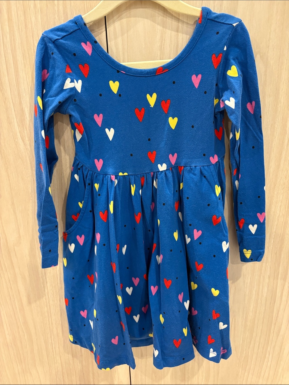 Hanna Andersson Blue Heart-Print Long Sleeve Dress
